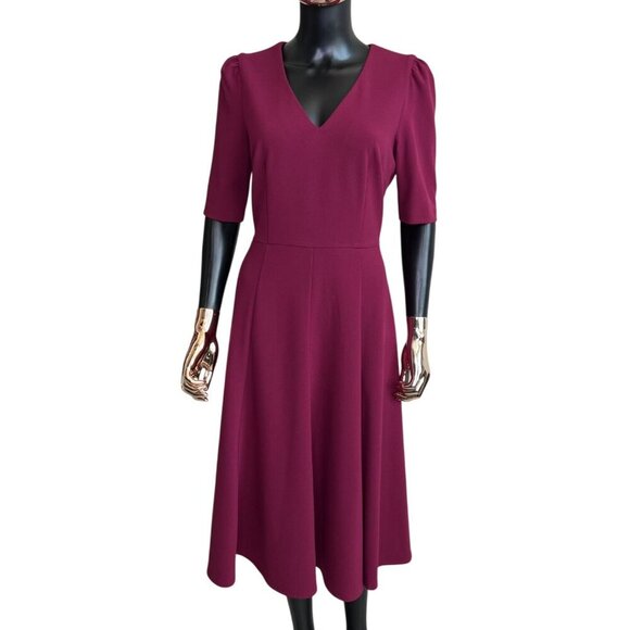 Donna Morgan Burgundy Midi Dress 10 | Holiday Party Cocktail Wedding Guest - Picture 2 of 11